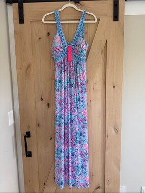 Lilly Pulitzer Blue and Pink Floral Maxi Sundress
